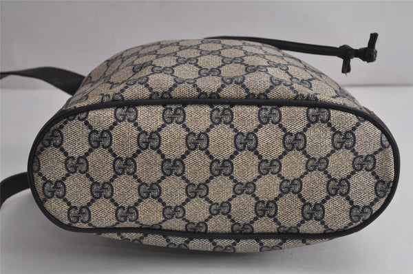 Authentic GUCCI Sherry Line Shoulder Drawstring Bag GG PVC Leather Navy 8066J
