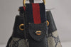 Authentic GUCCI Sherry Line Shoulder Drawstring Bag GG PVC Leather Navy 8066J