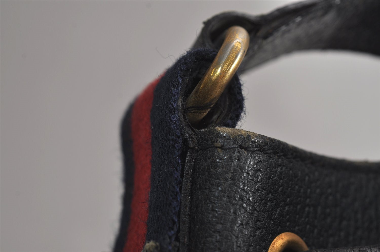 Authentic GUCCI Sherry Line Shoulder Drawstring Bag GG PVC Leather Navy 8066J