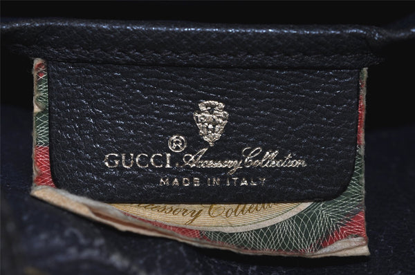 Authentic GUCCI Sherry Line Shoulder Drawstring Bag GG PVC Leather Navy 8066J