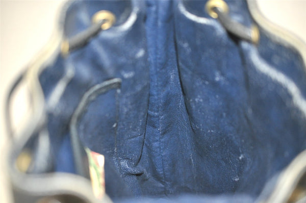 Authentic GUCCI Sherry Line Shoulder Drawstring Bag GG PVC Leather Navy 8066J