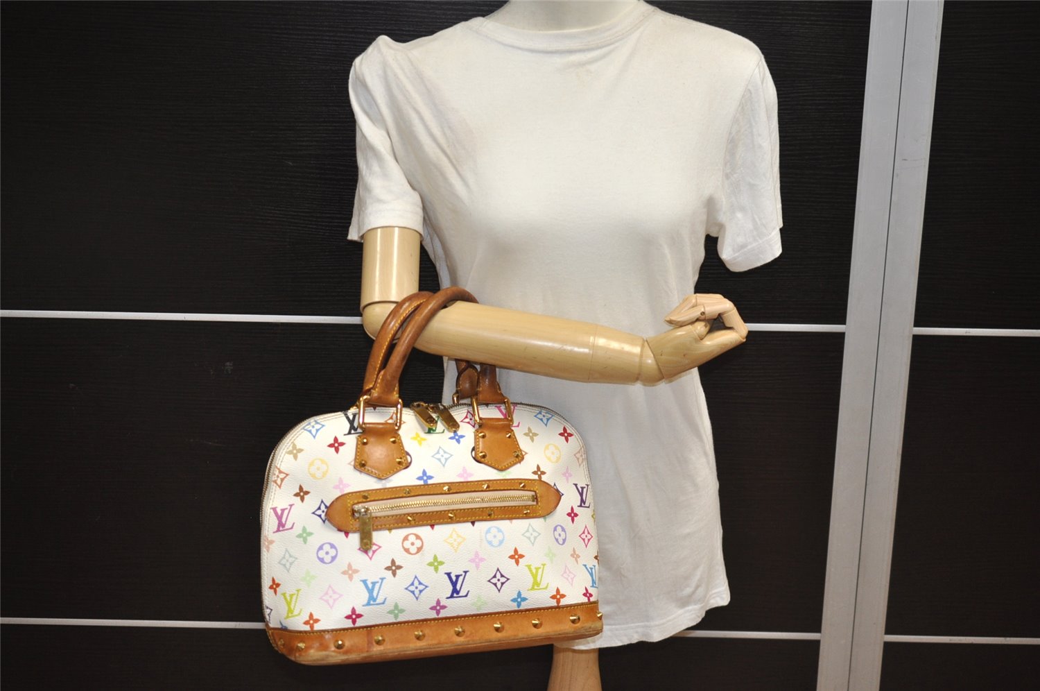 Auth Louis Vuitton Monogram Multicolor Alma PM Hand Bag White M92647 LV 8068J