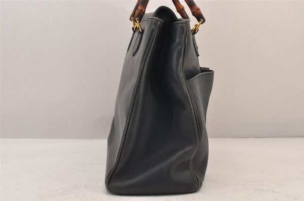 Authentic GUCCI Vintage Bamboo Shoulder Hand Bag Leather Navy Blue Junk 8068M
