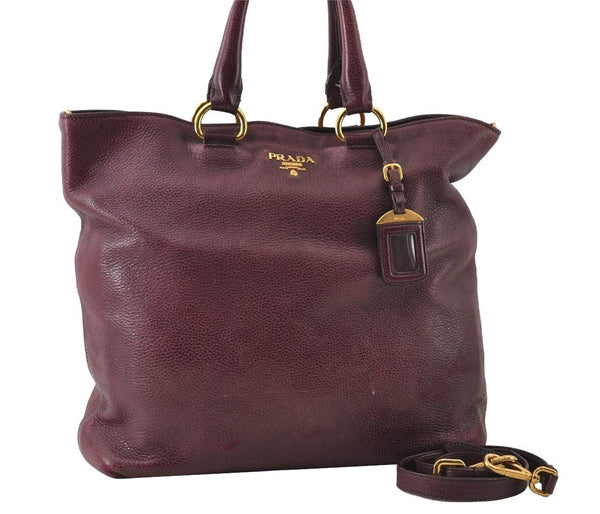 Authentic PRADA Leather Nappa 2Way Shoulder Crossbody Hand Tote Bag Purple 8069I