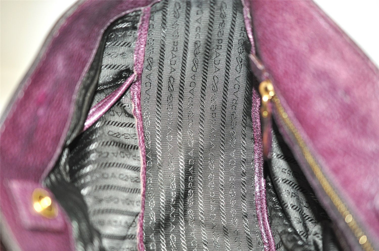 Authentic PRADA Leather Nappa 2Way Shoulder Crossbody Hand Tote Bag Purple 8069I