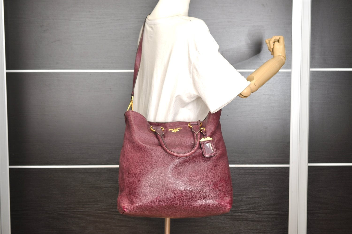 Authentic PRADA Leather Nappa 2Way Shoulder Crossbody Hand Tote Bag Purple 8069I