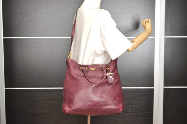 Authentic PRADA Leather Nappa 2Way Shoulder Crossbody Hand Tote Bag Purple 8069I