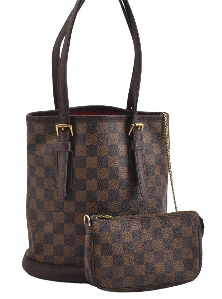 Authentic Louis Vuitton Damier Marais Bucket Shoulder Tote Bag N42240 LV 8071I