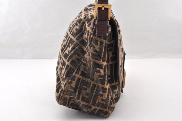 Authentic FENDI Zucca Mamma Baguette Shoulder Bag Velour Leather Brown 8073I