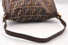Authentic FENDI Zucca Mamma Baguette Shoulder Bag Velour Leather Brown 8073I