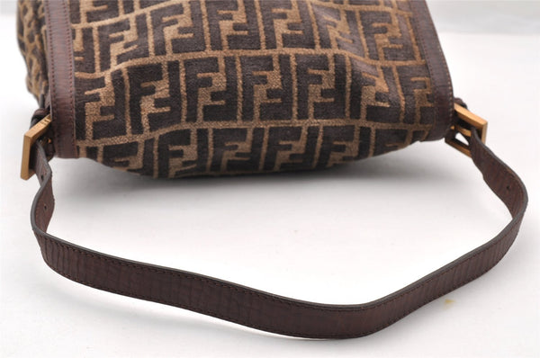Authentic FENDI Zucca Mamma Baguette Shoulder Bag Velour Leather Brown 8073I