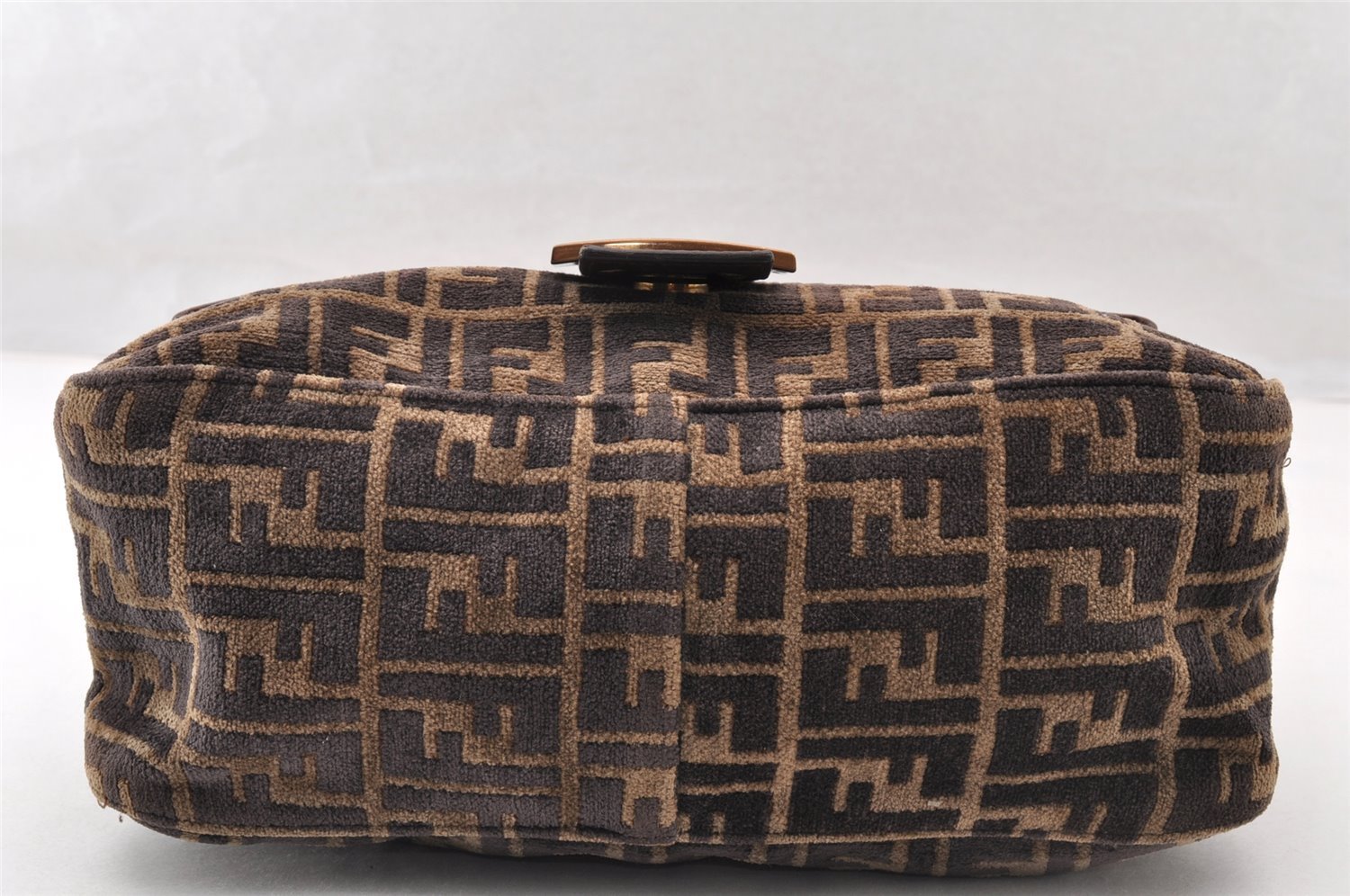 Authentic FENDI Zucca Mamma Baguette Shoulder Bag Velour Leather Brown 8073I