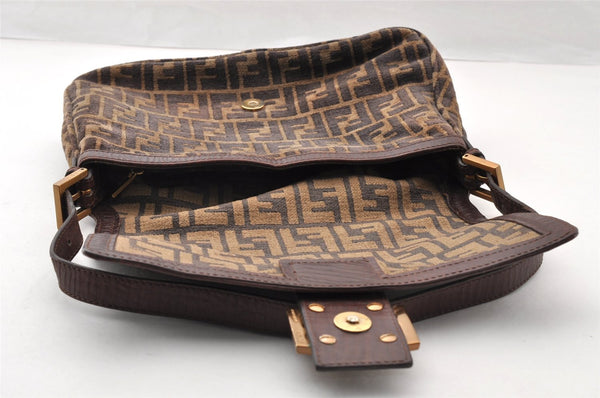 Authentic FENDI Zucca Mamma Baguette Shoulder Bag Velour Leather Brown 8073I