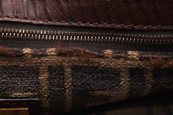 Authentic FENDI Zucca Mamma Baguette Shoulder Bag Velour Leather Brown 8073I