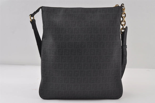 Authentic FENDI Zucchino Shoulder Cross Body Bag Purse PVC Leather Black 8074I