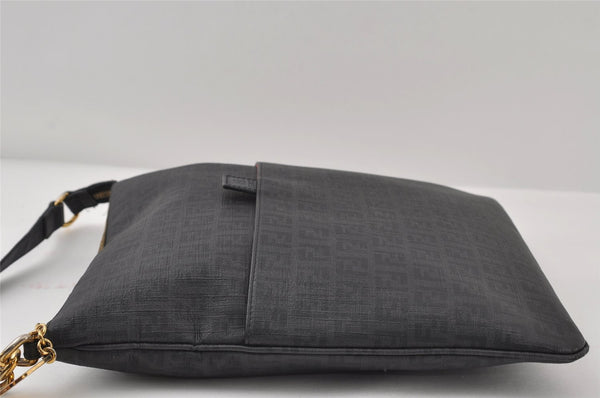 Authentic FENDI Zucchino Shoulder Cross Body Bag Purse PVC Leather Black 8074I