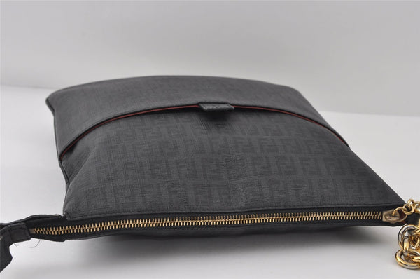 Authentic FENDI Zucchino Shoulder Cross Body Bag Purse PVC Leather Black 8074I