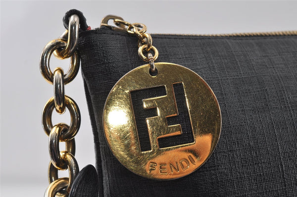Authentic FENDI Zucchino Shoulder Cross Body Bag Purse PVC Leather Black 8074I