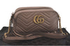 Authentic GUCCI GG Marmont Chain Shoulder Cross Bag Leather 447632 Beige 8075I