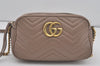 Authentic GUCCI GG Marmont Chain Shoulder Cross Bag Leather 447632 Beige 8075I