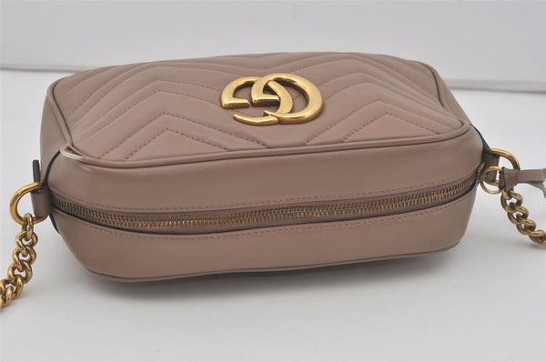 Authentic GUCCI GG Marmont Chain Shoulder Cross Bag Leather 447632 Beige 8075I