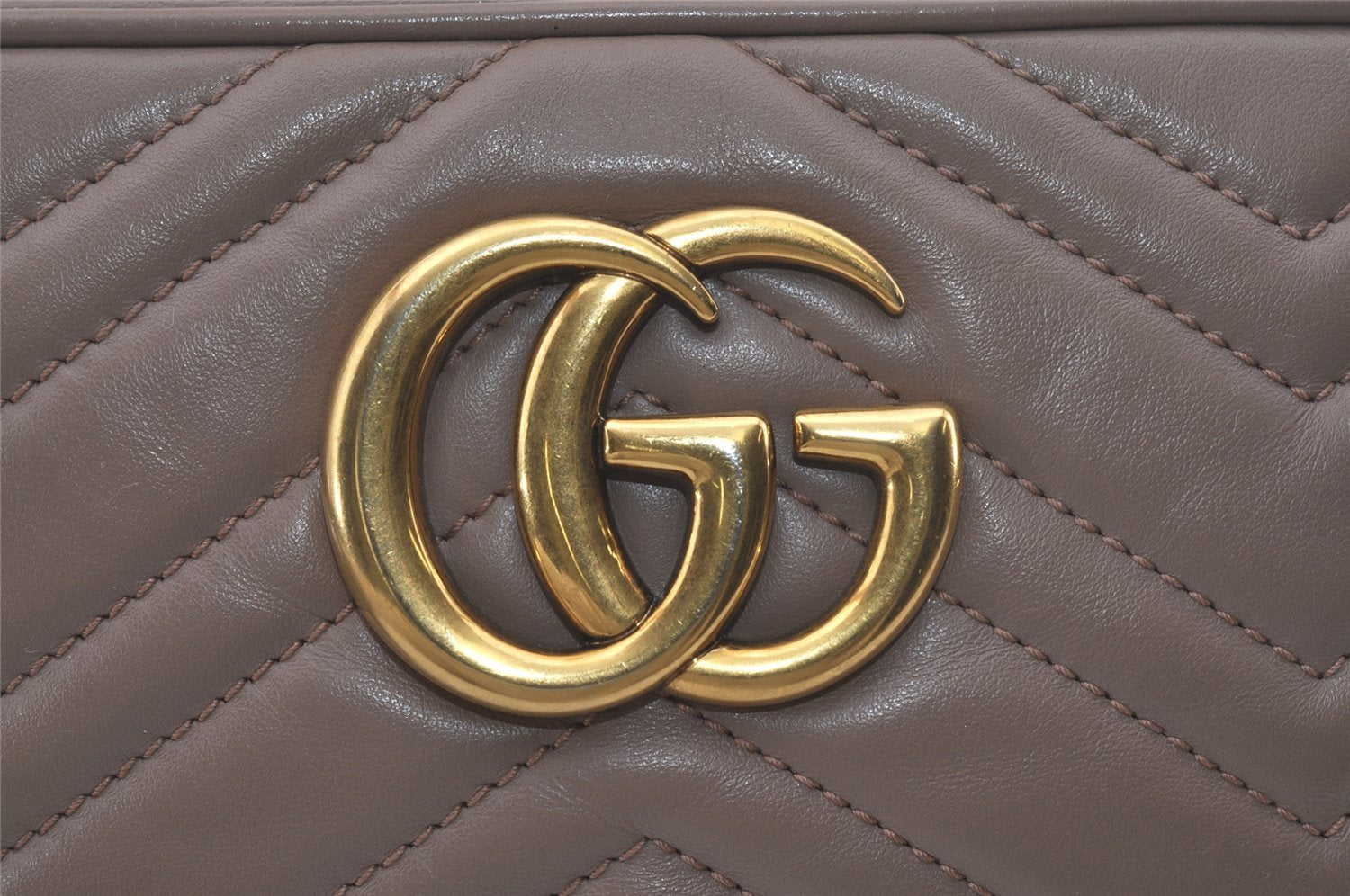 Authentic GUCCI GG Marmont Chain Shoulder Cross Bag Leather 447632 Beige 8075I