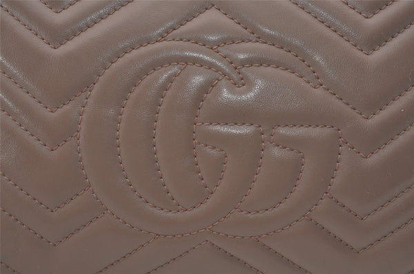 Authentic GUCCI GG Marmont Chain Shoulder Cross Bag Leather 447632 Beige 8075I