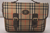 Authentic Burberrys Nova Check 2Way Business Bag Canvas Leather Beige 8076J