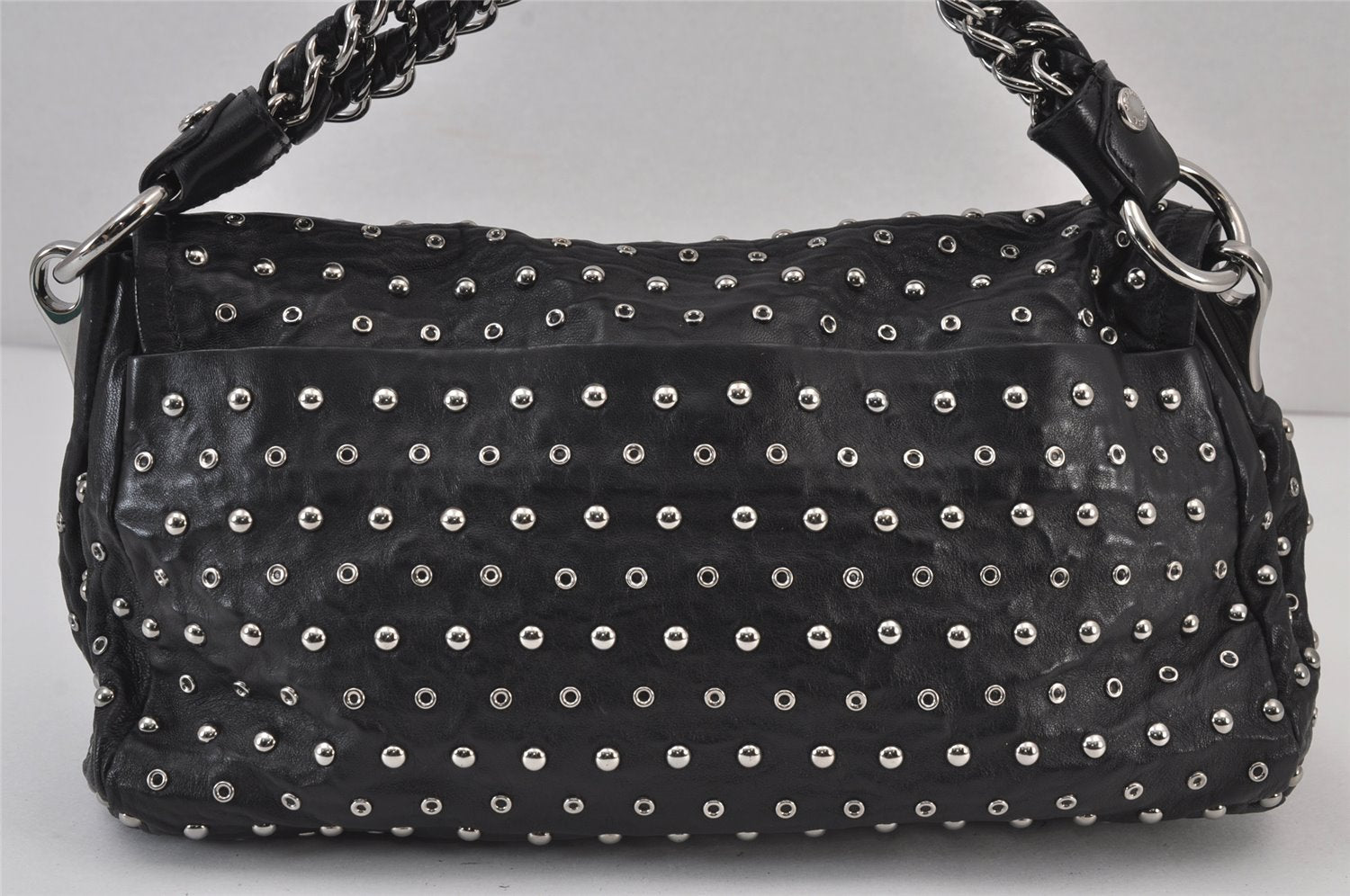 Authentic PRADA Studs Leather Nappa Chain Shoulder Hand Bag Black Junk 8078J