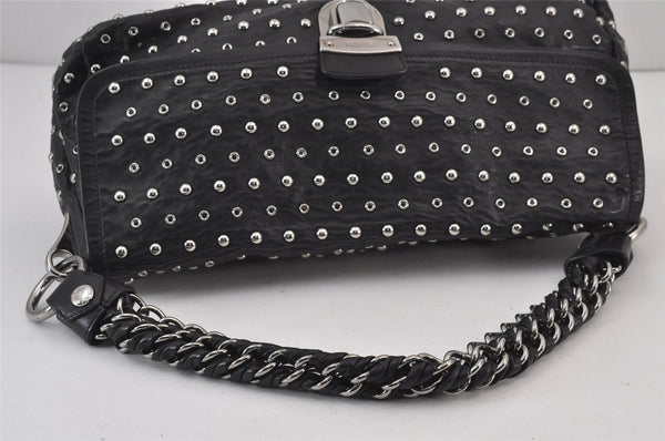 Authentic PRADA Studs Leather Nappa Chain Shoulder Hand Bag Black Junk 8078J