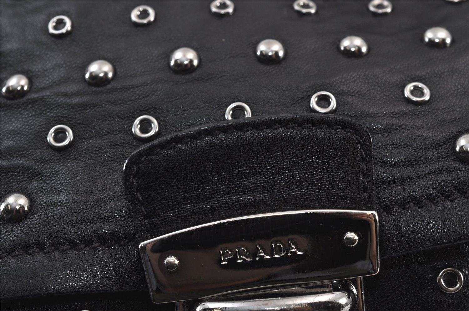 Authentic PRADA Studs Leather Nappa Chain Shoulder Hand Bag Black Junk 8078J