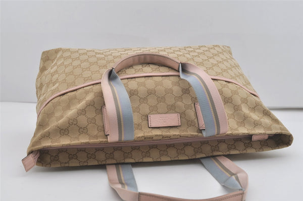 Authentic GUCCI Shoulder Mothers Tote Bag GG Canvas Leather 155524 Beige 8080I