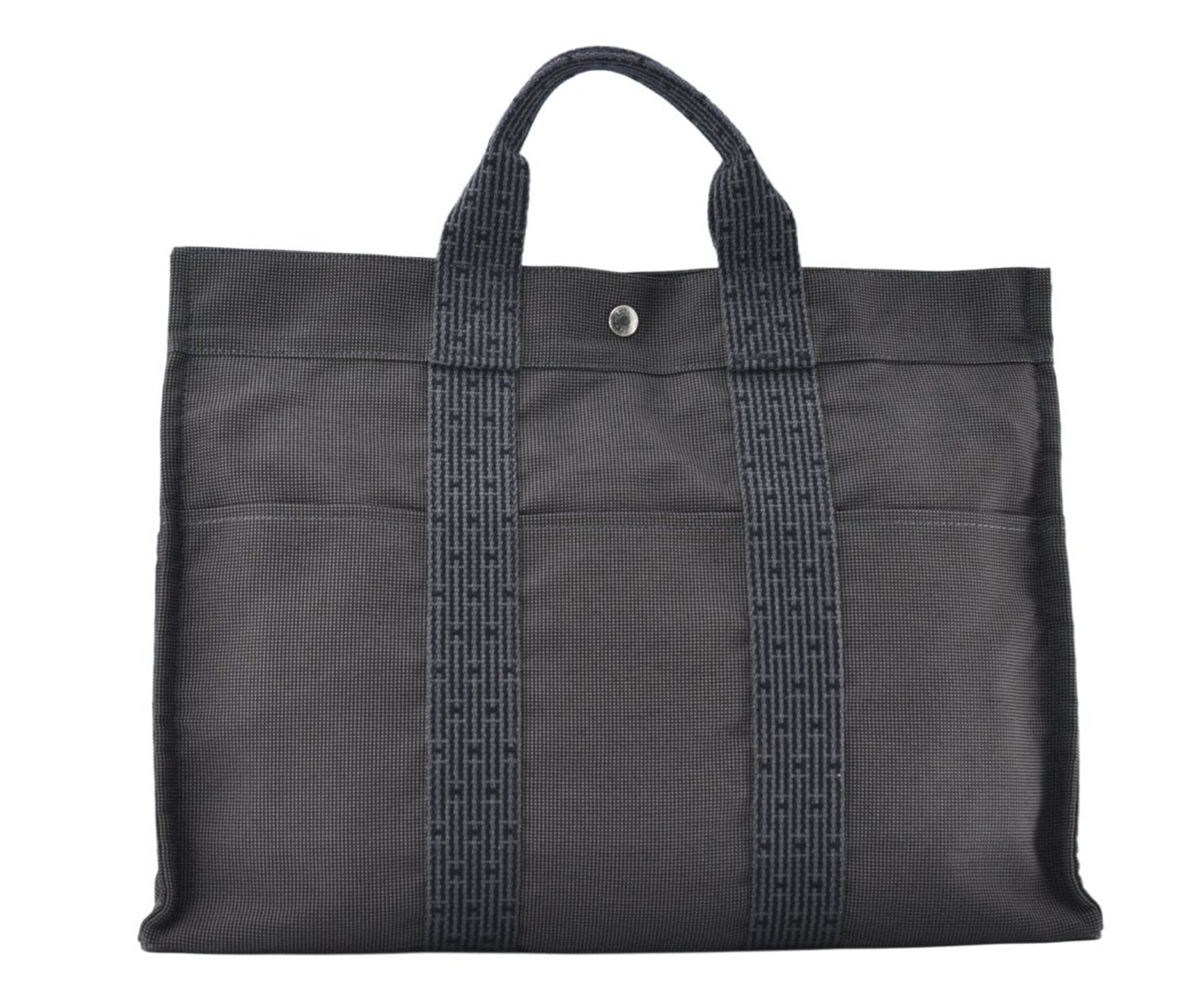Authentic HERMES Her Line MM Hand Tote Bag Nylon Gray 8081M