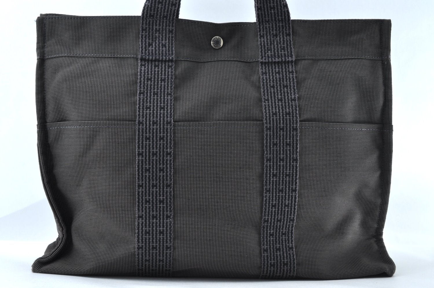 Authentic HERMES Her Line MM Hand Tote Bag Nylon Gray 8081M