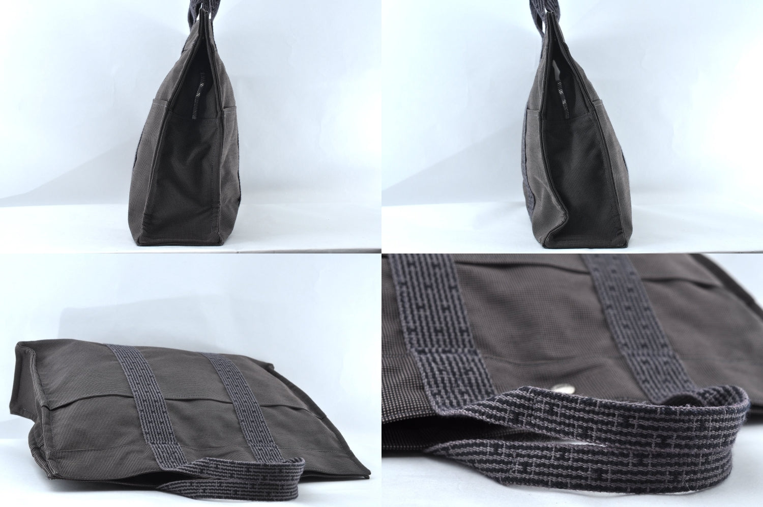 Authentic HERMES Her Line MM Hand Tote Bag Nylon Gray 8081M