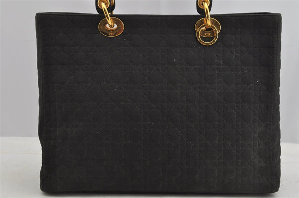 Authentic Christian Dior Lady Dior Cannage Nylon Hand Tote Bag Black CD 8084I
