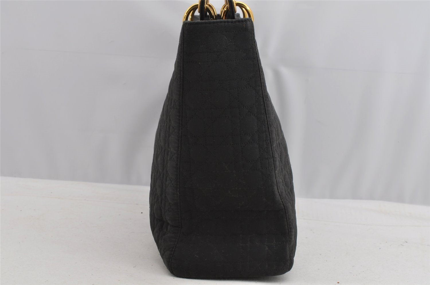 Authentic Christian Dior Lady Dior Cannage Nylon Hand Tote Bag Black CD 8084I