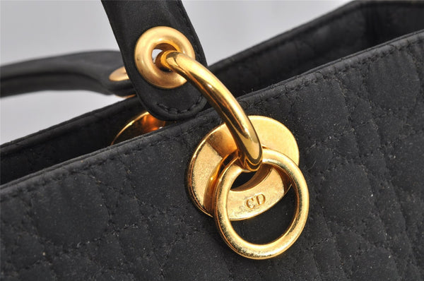 Authentic Christian Dior Lady Dior Cannage Nylon Hand Tote Bag Black CD 8084I