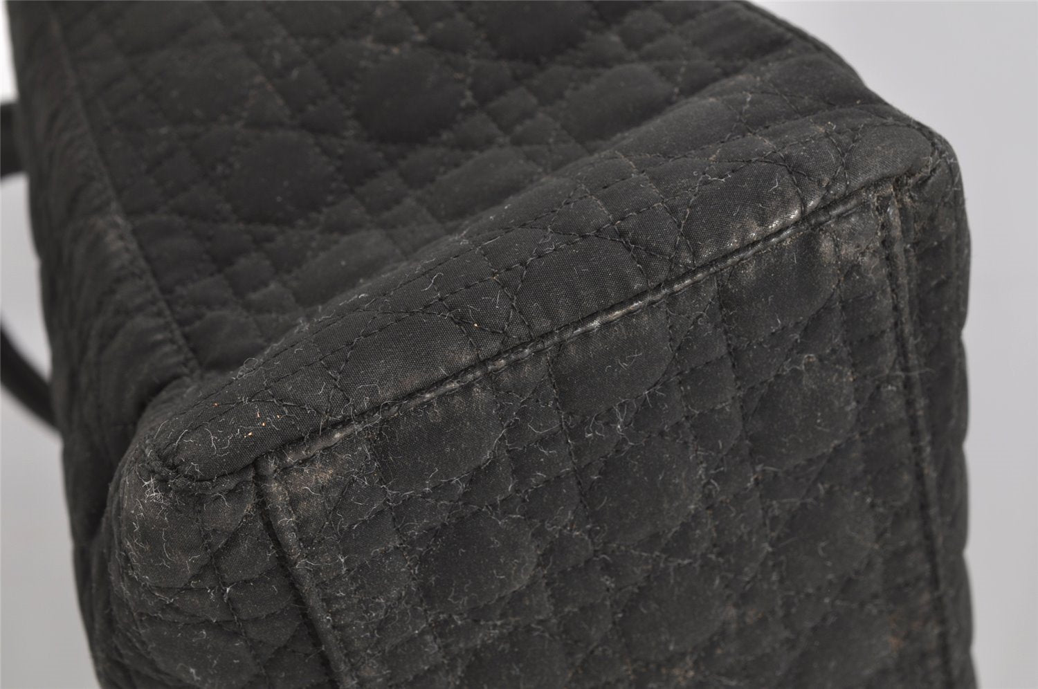 Authentic Christian Dior Lady Dior Cannage Nylon Hand Tote Bag Black CD 8084I