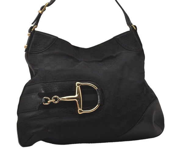 Authentic GUCCI Sherry Line Horsebit Shoulder Bag GG Canvas 137386 Black 8089J