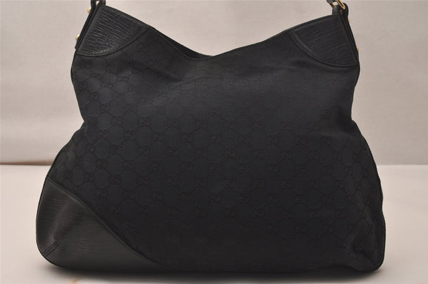 Authentic GUCCI Sherry Line Horsebit Shoulder Bag GG Canvas 137386 Black 8089J
