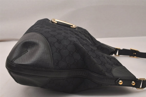 Authentic GUCCI Sherry Line Horsebit Shoulder Bag GG Canvas 137386 Black 8089J