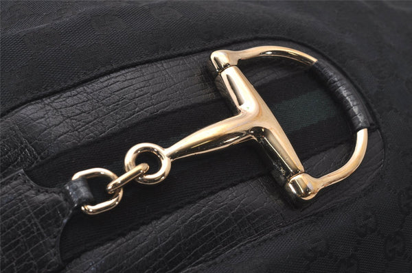 Authentic GUCCI Sherry Line Horsebit Shoulder Bag GG Canvas 137386 Black 8089J
