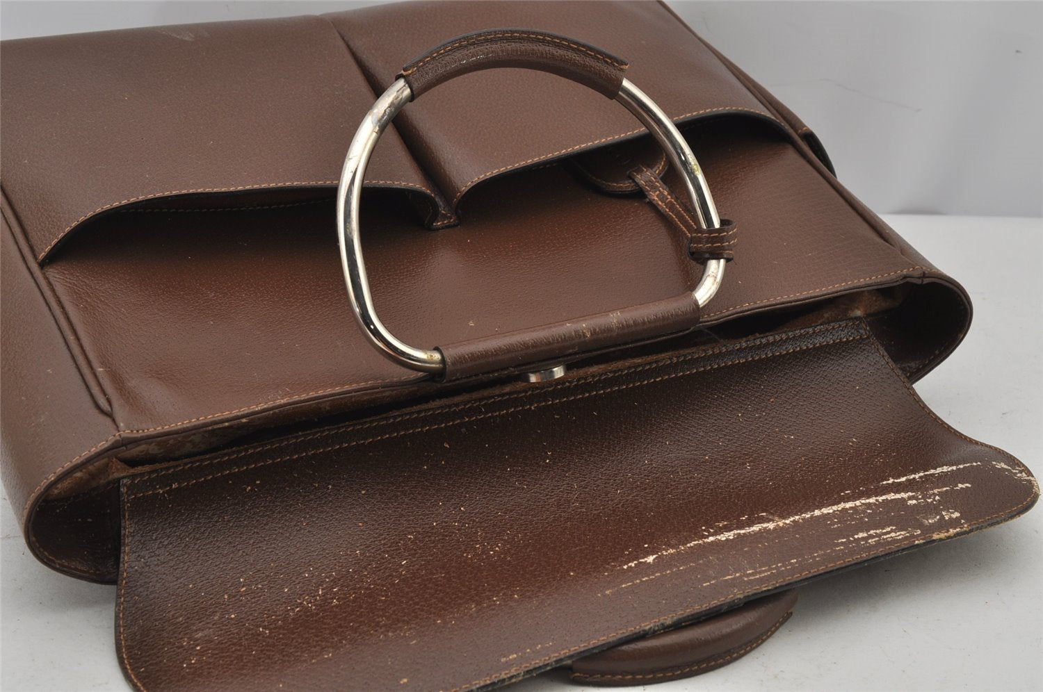 Authentic GUCCI Vintage Hand Bag Leather Brown Junk 8091J