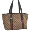 Authentic GUCCI Web Sherry Line Tote Bag GG Canvas Leather 137396 Brown 8092I