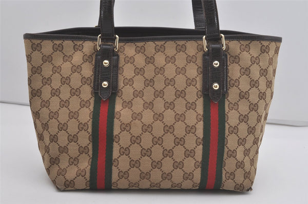 Authentic GUCCI Web Sherry Line Tote Bag GG Canvas Leather 137396 Brown 8092I