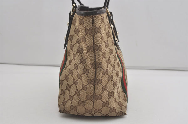 Authentic GUCCI Web Sherry Line Tote Bag GG Canvas Leather 137396 Brown 8092I