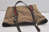 Authentic GUCCI Web Sherry Line Tote Bag GG Canvas Leather 137396 Brown 8092I