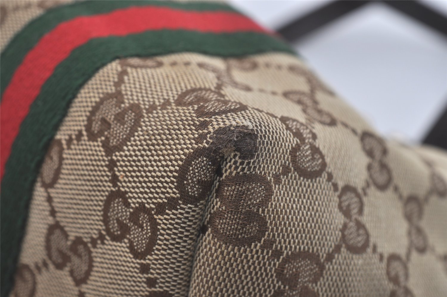 Authentic GUCCI Web Sherry Line Tote Bag GG Canvas Leather 137396 Brown 8092I