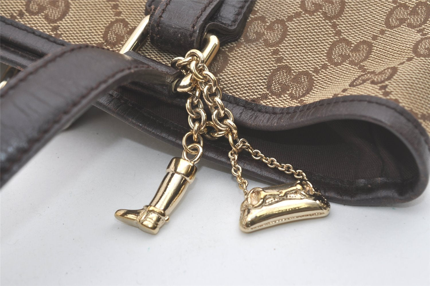 Authentic GUCCI Web Sherry Line Tote Bag GG Canvas Leather 137396 Brown 8092I